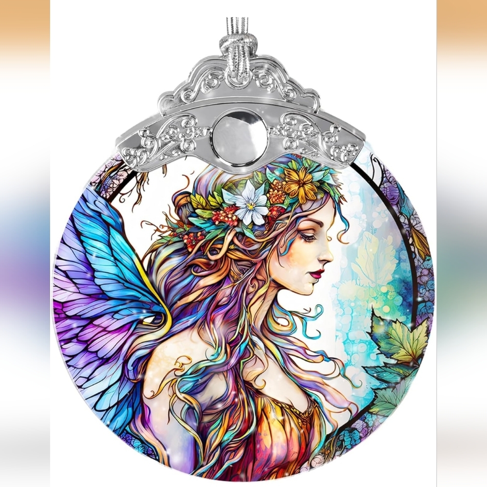 Colorful Stained Glass‎ Fairy Suncatcher Ornament